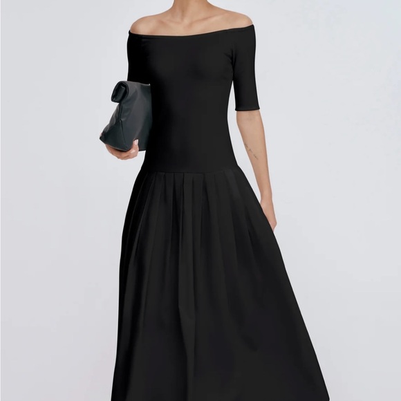 Elegant Black Off-Shoulder MARCELLA NYC Mila Midi Dress - Picture 3 of 8